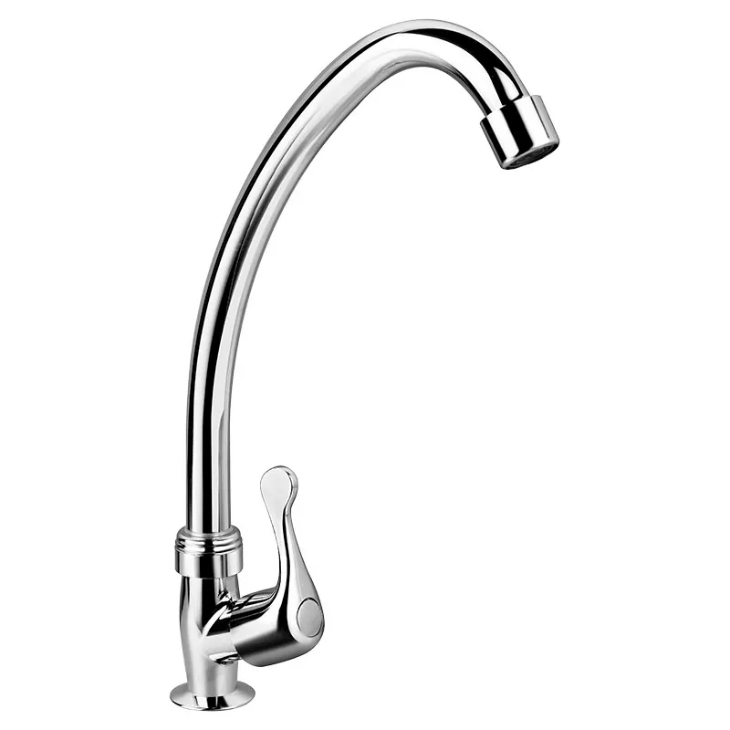 Grifo para cocina monomando cuello cisne alto plata cromado manilla palanca