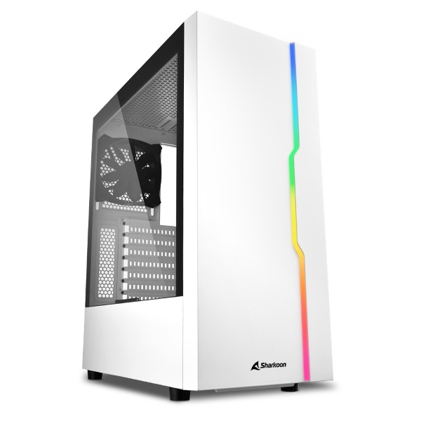 Case Sharkoon Gaming RGB Mid Tower Slider Ventilador 1 de 120MM con Vidrio Lateral – Blanco