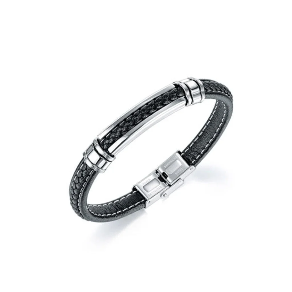 CR Charms Brazalete Cuero Honor, Acero