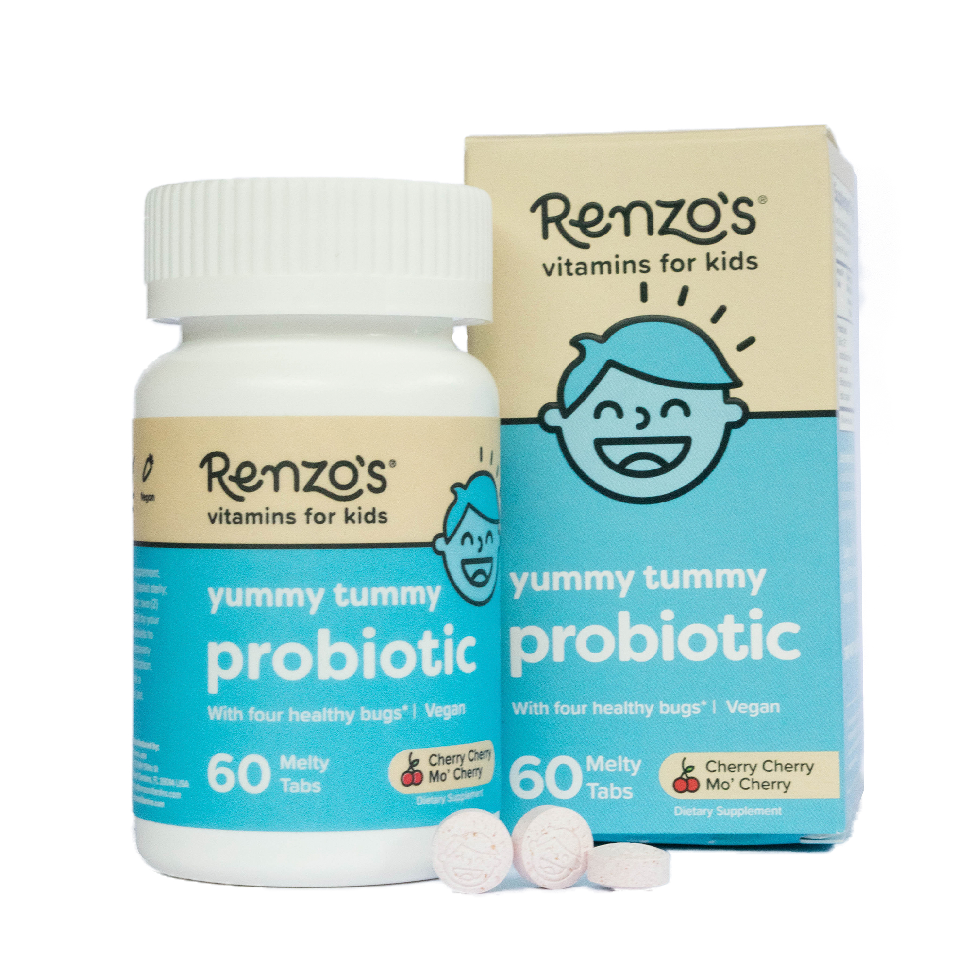 Renzos Yummy Tummy probióticos sabor cherry x60 Tabletas masticables