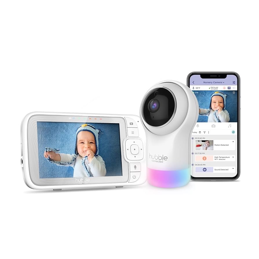 Hubble Connected Nursery Pal Glow+ – Monitor inteligente para bebés con pantalla de 5”, Wi-Fi y control desde app gratuita, luz nocturna de 7 colores