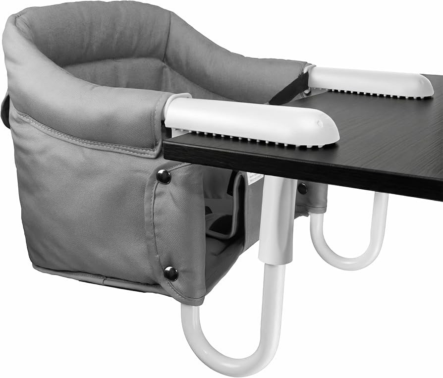 Silla Alta para Bebé Tipo Gancho para Mesa Pivvital Gris | Plegable, Lavable y con Arnés de Seguridad de 5 Puntos, aguanta hasta 15kg