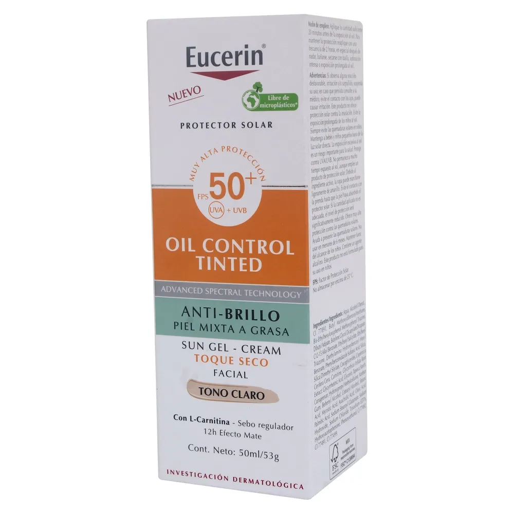 Crema facial Eucerin con color y protección solar tono claro FPS 50 - 50 ml