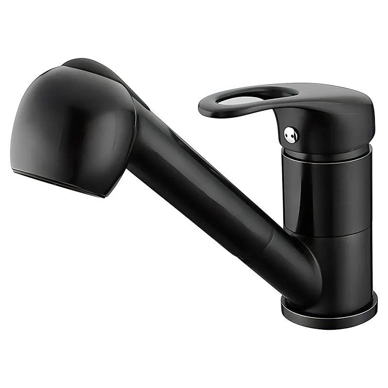 Grifo para cocina monomando cuello recto bajo negro mate con manilla palanca