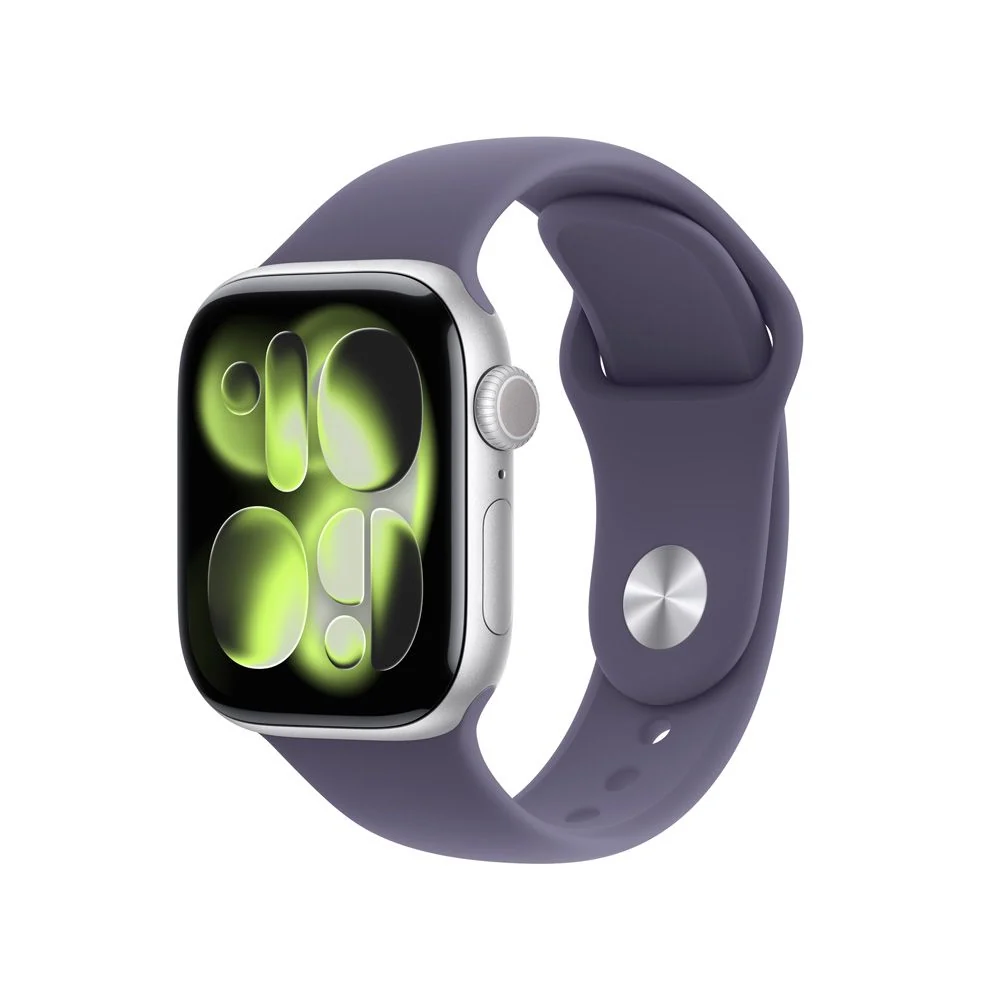 Apple Watch Series 11 GPS • Caja de aluminio color plata de 42 mm • Correa deportiva morado niebla – M/L