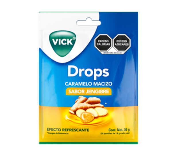 Vick Drops Pastillas sabor Jengibre con Efecto Refrescante Contiene 20 unidades