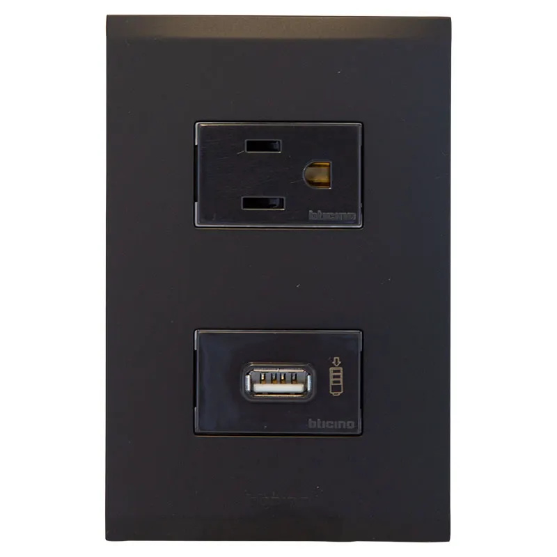 Tomacorriente sencillo + USB negro