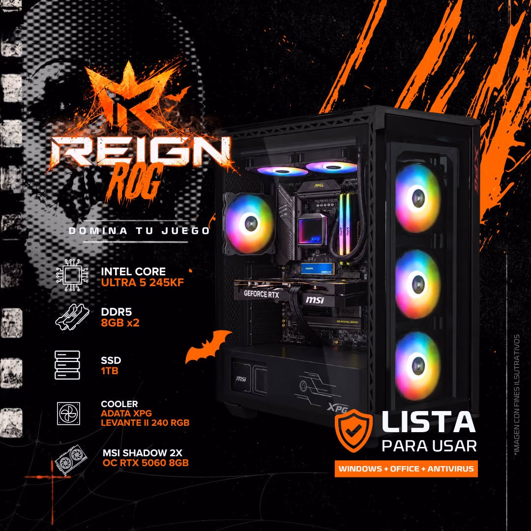PC GAMING REIGN ROG – INTEL CORE ULTRA 5 245KF – 1TB – 16GB – RTX-5060 – WINP+ANTIVIRUS+OFFICE