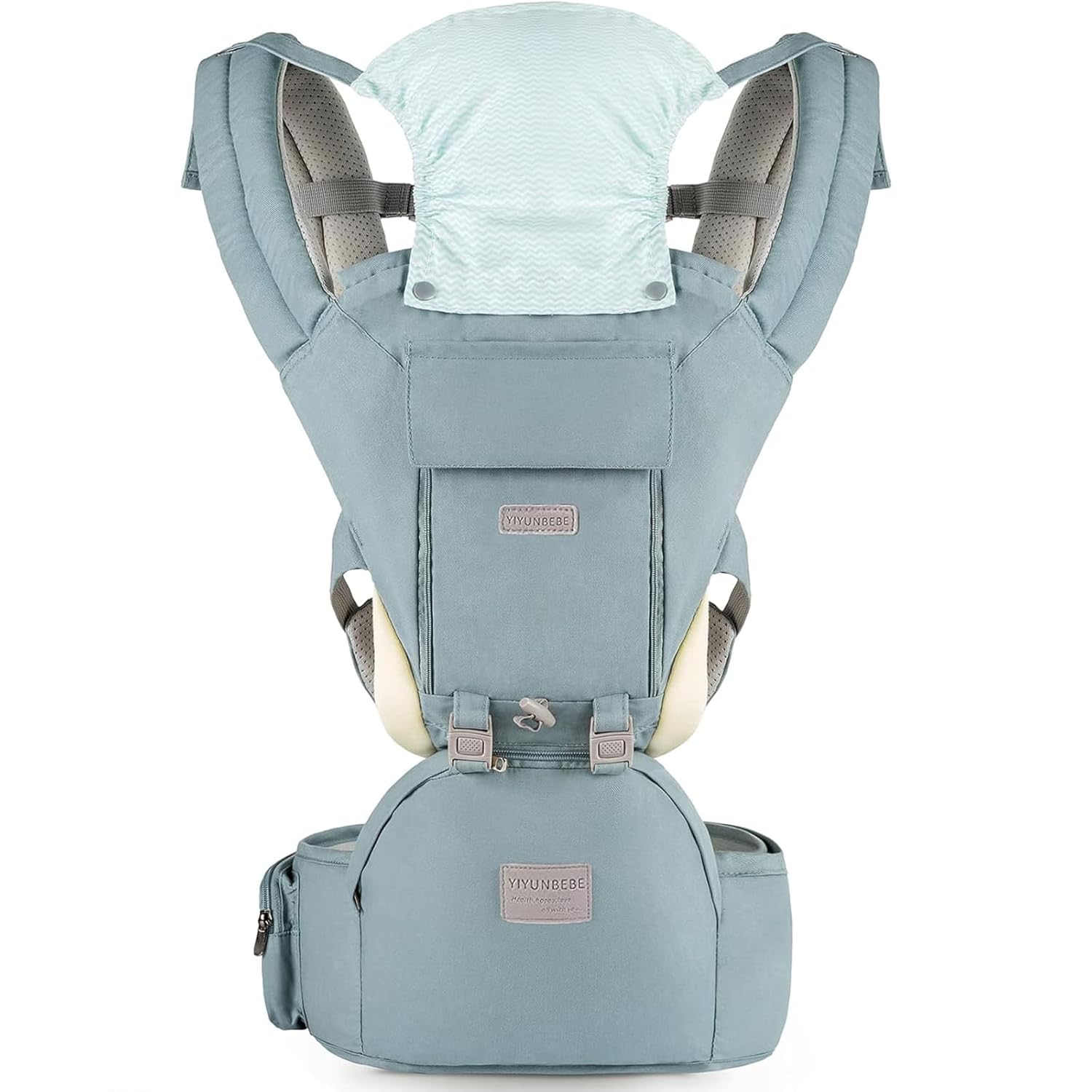 Yiyunbebe- Portabebés o cargador con asiento de cadera 6 en 1 para recién nacidos a niños pequeños, ajustable y desmontable para bebés de 7 a 44 libras, celeste