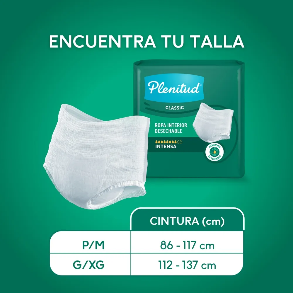 Pants Desechables para Adulto Plenitud Classic P/M - 24 Unidades