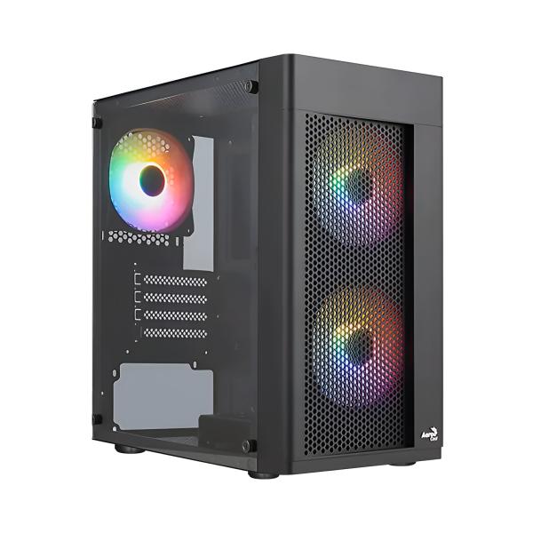 Case Aerocool Gaming RGB Mini Tower Hexform G-BK-V2 Ventiladores 3 de 120MM con Vidrio Lateral y Malla Frontal – Negro