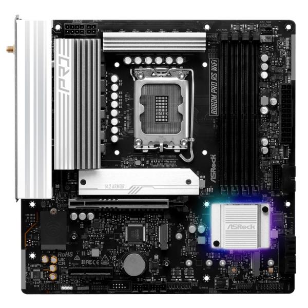 Tarjeta Madre Asrock B860M Pro RS LGA1851 Micro ATX DDR5 WiFi – Negro / Plateado
