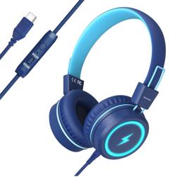 Bywulanda Kids Headphones with LED Lights, USB Type C Headphone