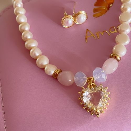 CONJUNTO AMAPOLA PERLAS CORAZÓN RELIEVE