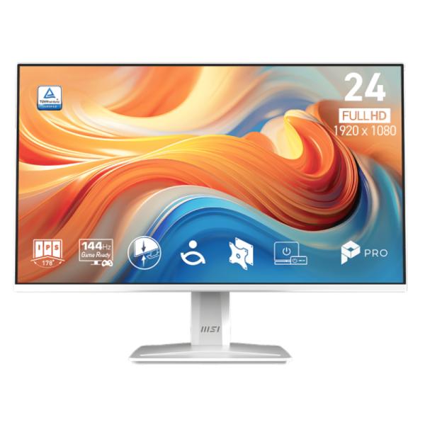 Monitor MSI Pro MP243W E14 24 Pulg Plano 1920X1080 FHD 144 HZ IPS Adaptive Sync HDMI Displayport HDR Altavoces – Blanco