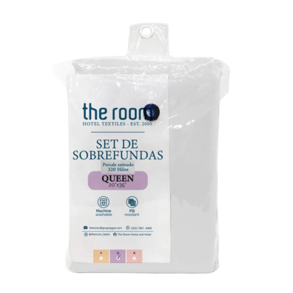 Set De Sobrefunda de Almohada THEROOM Queen 320H hilos Blanco Percale Satinado