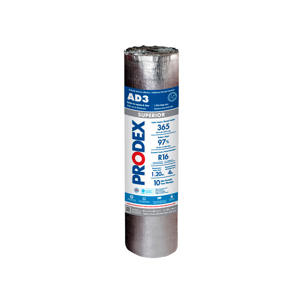 Aislante termico ad-3 prodex 3mmx1.22x10m 2 caras 97%