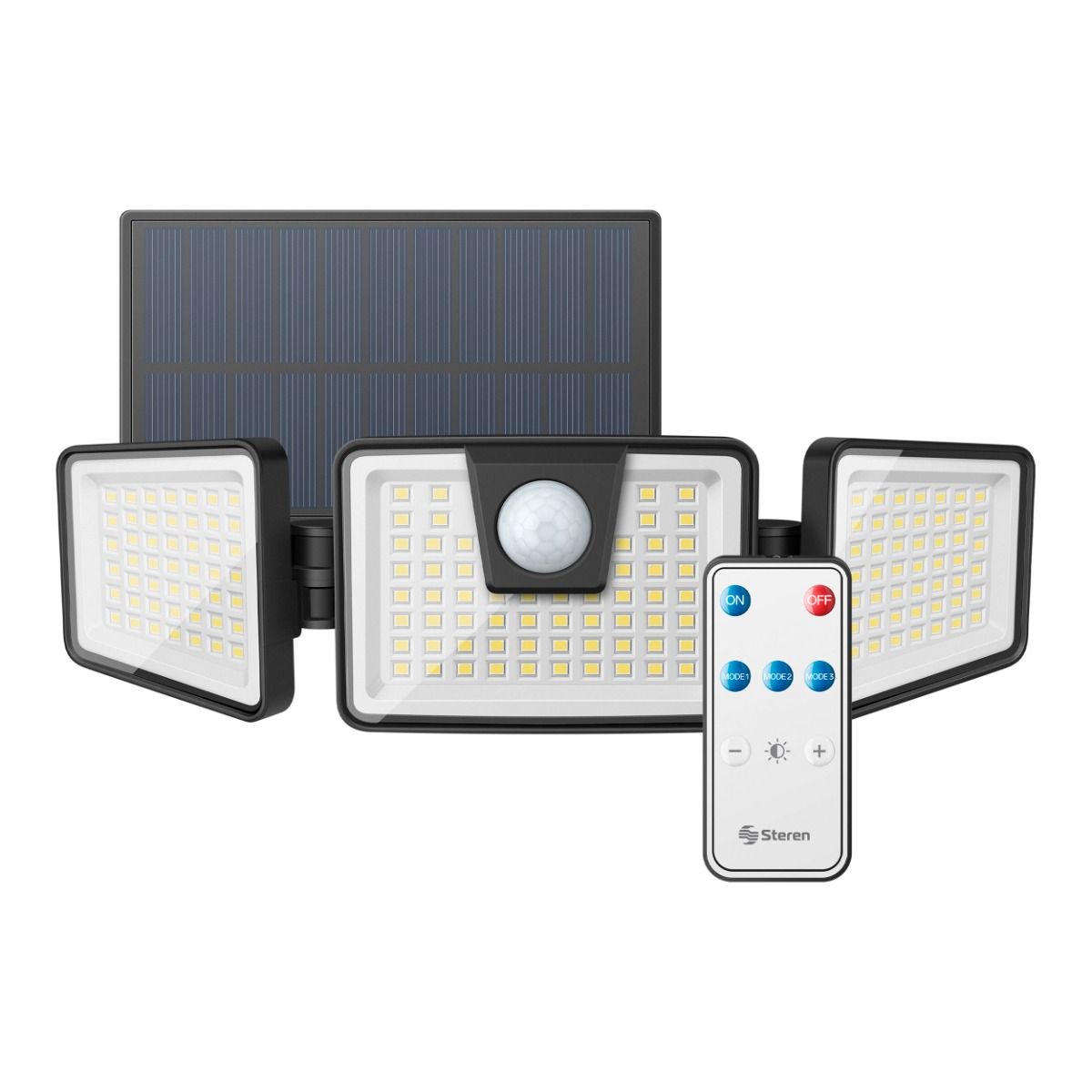 Reflector LED con sensor de movimiento, panel solar, batería recargable y control remoto