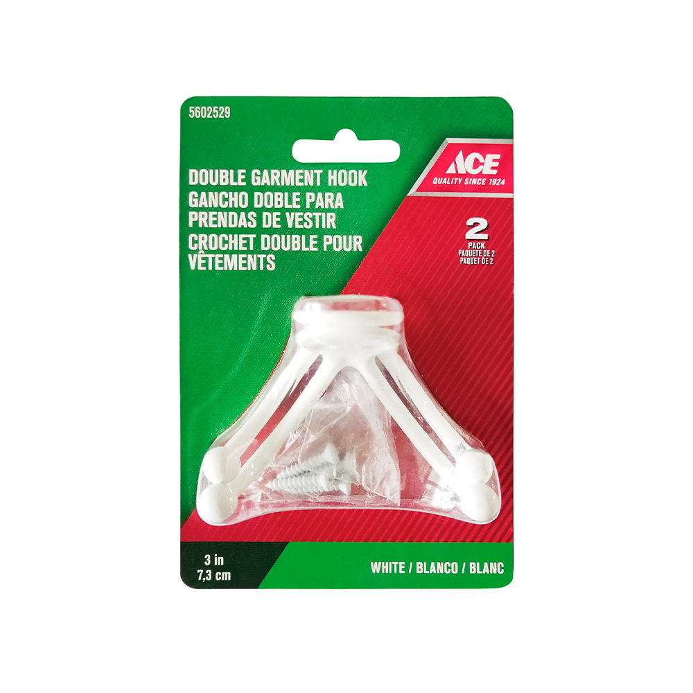 Gancho doble con tornillos 3cm (7.6pulg) blanco par