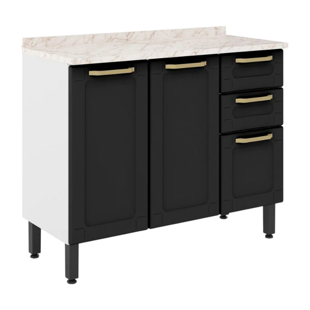Bertolini Mueble de Cocina Metálico con Encimera 3 Puertas y 2 Gavetas Colors