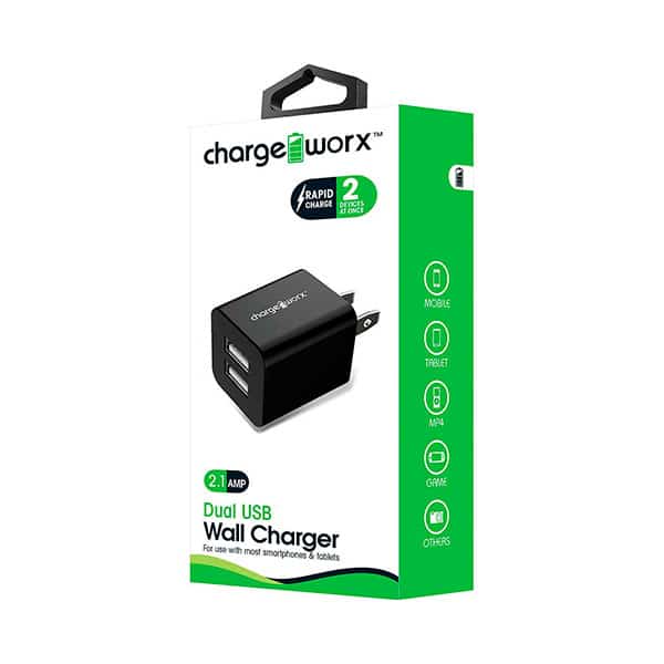 ChargeWorx Cargador USB doble negro