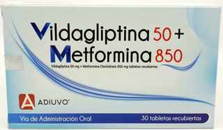 Vildagliptina+Metformina Adiuvo 50/850 mg, 30 tabletas recubiertas