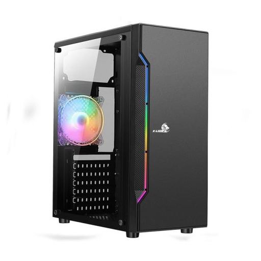 CASE GAMER X-LION NE-386 E010-159TEMPERED GLASS SIDE PANEL BLACK USB 2.0*2 + USB 3.0*1+HD AUDIO+RGB