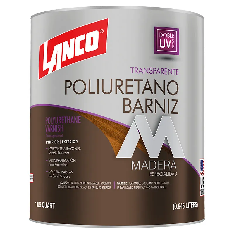 Barniz poliuretano transparente satinado 1/4 gal Lanco