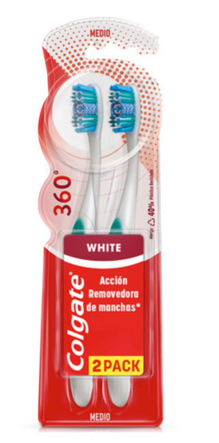Cepillo dental, Colgate 360°, Luminous White, 2 Pack