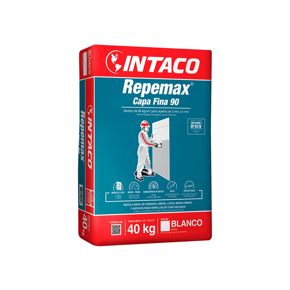 Mortero repemax capa fina 40 kilos color blanco