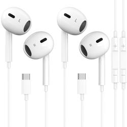 2 Packs USB C Headphones for iPhone 17/16/15 Earbuds, Type C Ea