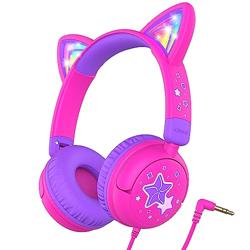 iClever HS25 Kids Headphones Cat Ear, LED Light Up for Toddler