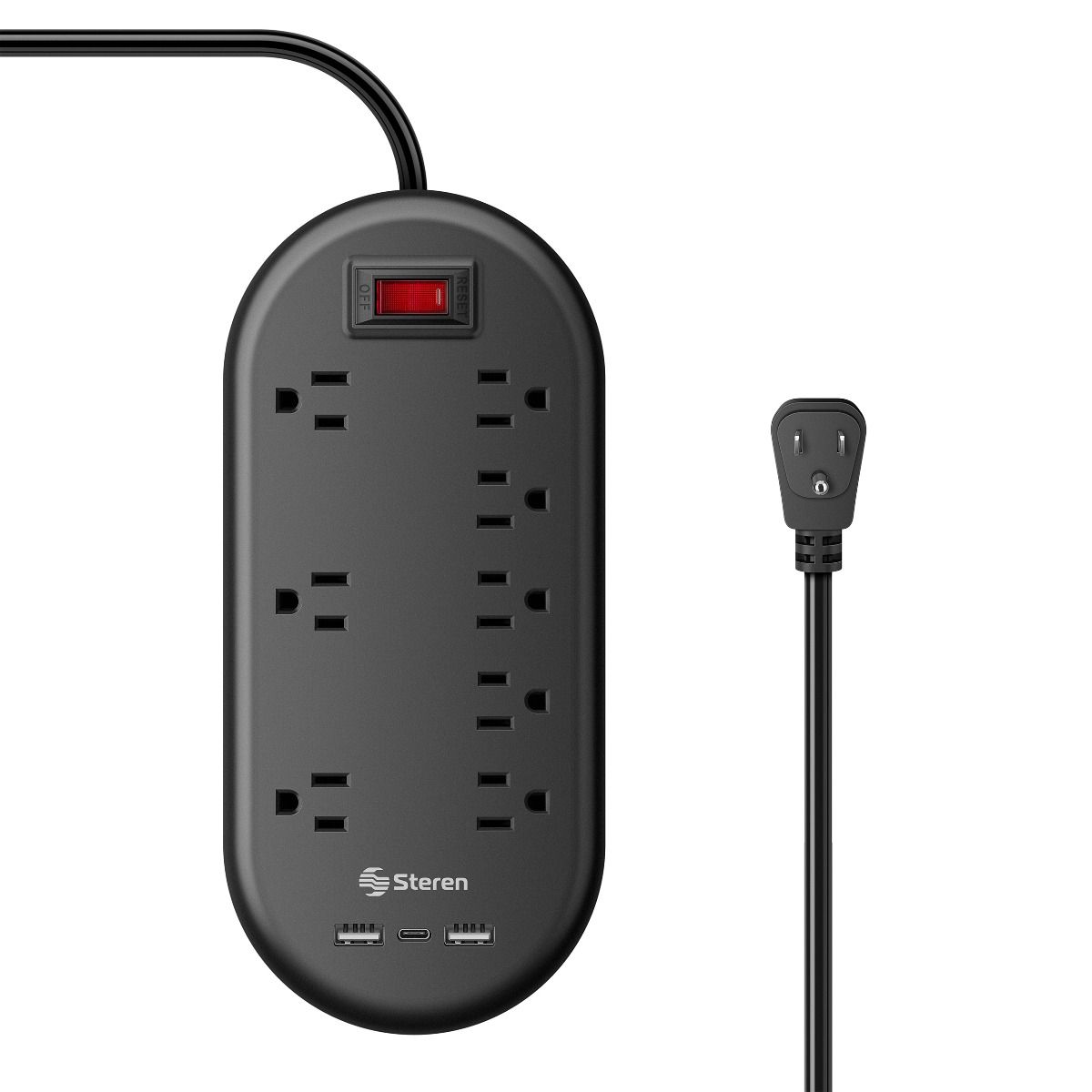 Multitoma de 8 salidas horizontales con doble cargador USB y cargador USB C PD