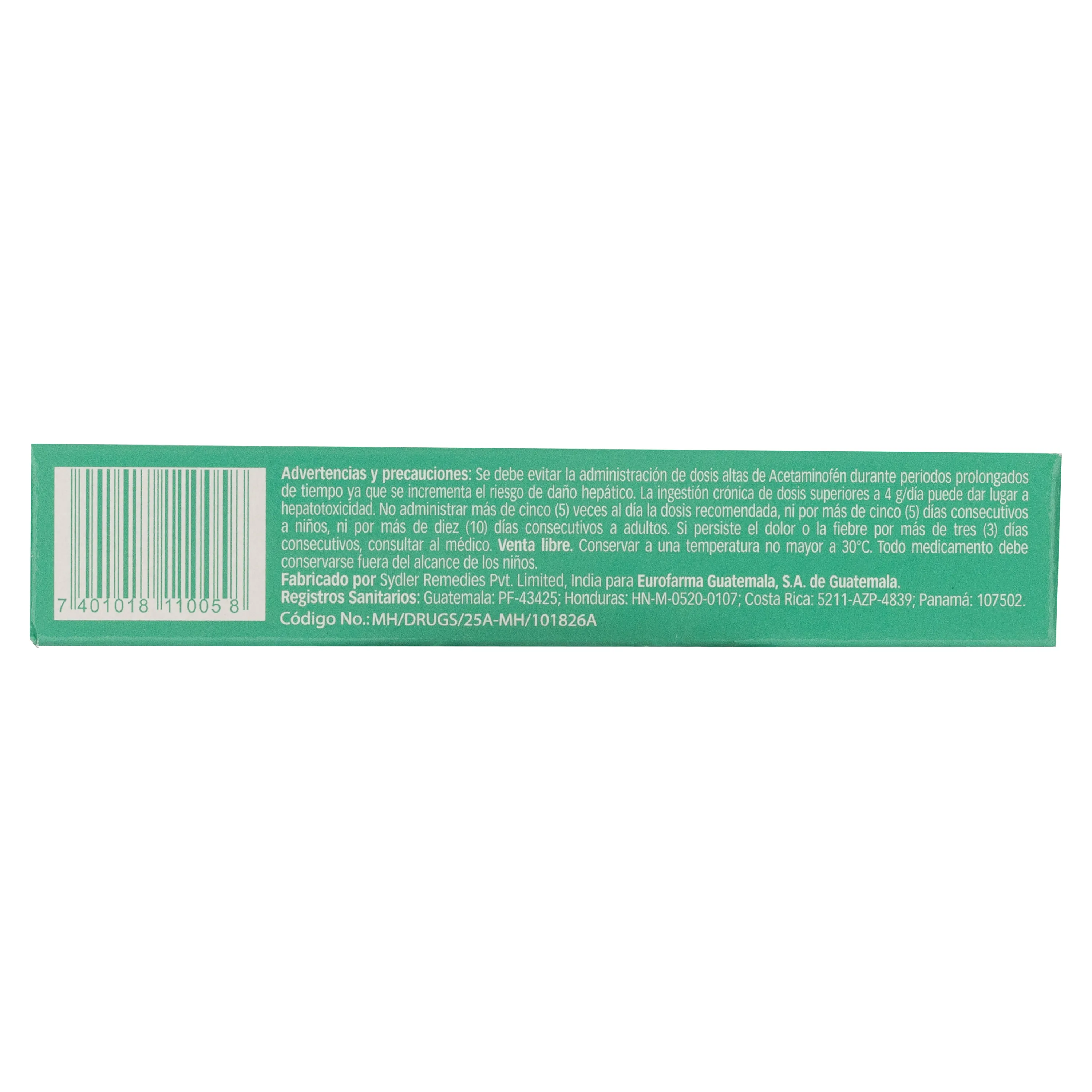 Acetaminofén Euro 500 Mg 20 Tabletas