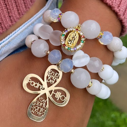 SET AMAPOLA PIEDRAS Y CRISTALES BLANCO