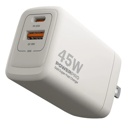 Cargador UNNO TEKNO Power Pro – Super Fast dual port 45W travel charger – Blanco