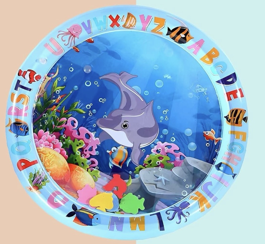 Alfombra sensorial de agua interactiva, gruesa y refrescante, con peces para el juego de niños 60cm diámetro
