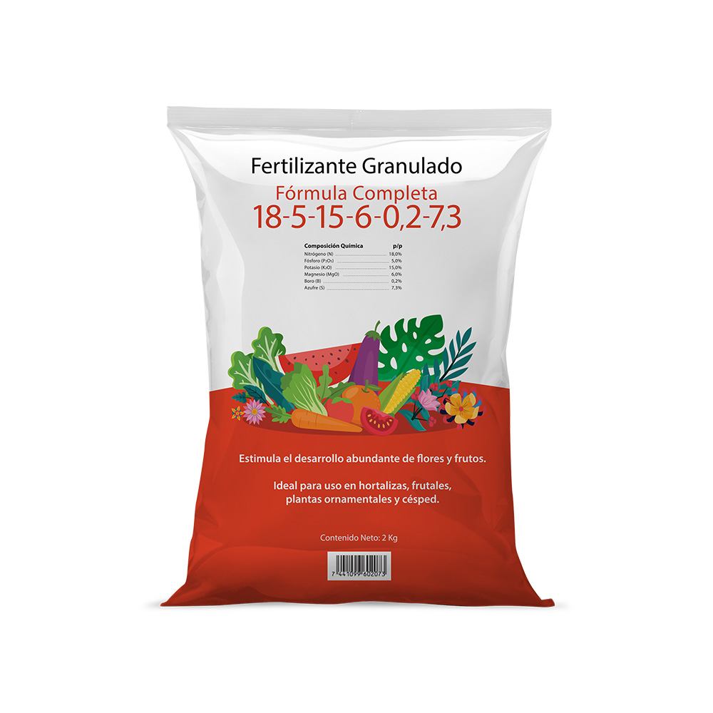 Fertilizante granulado formula completa 18-5-15 2 kilogramos