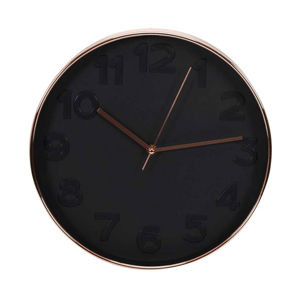 Reloj para pared analogo silencioso de plastico-vidrio 30.5 cm cobre-negro