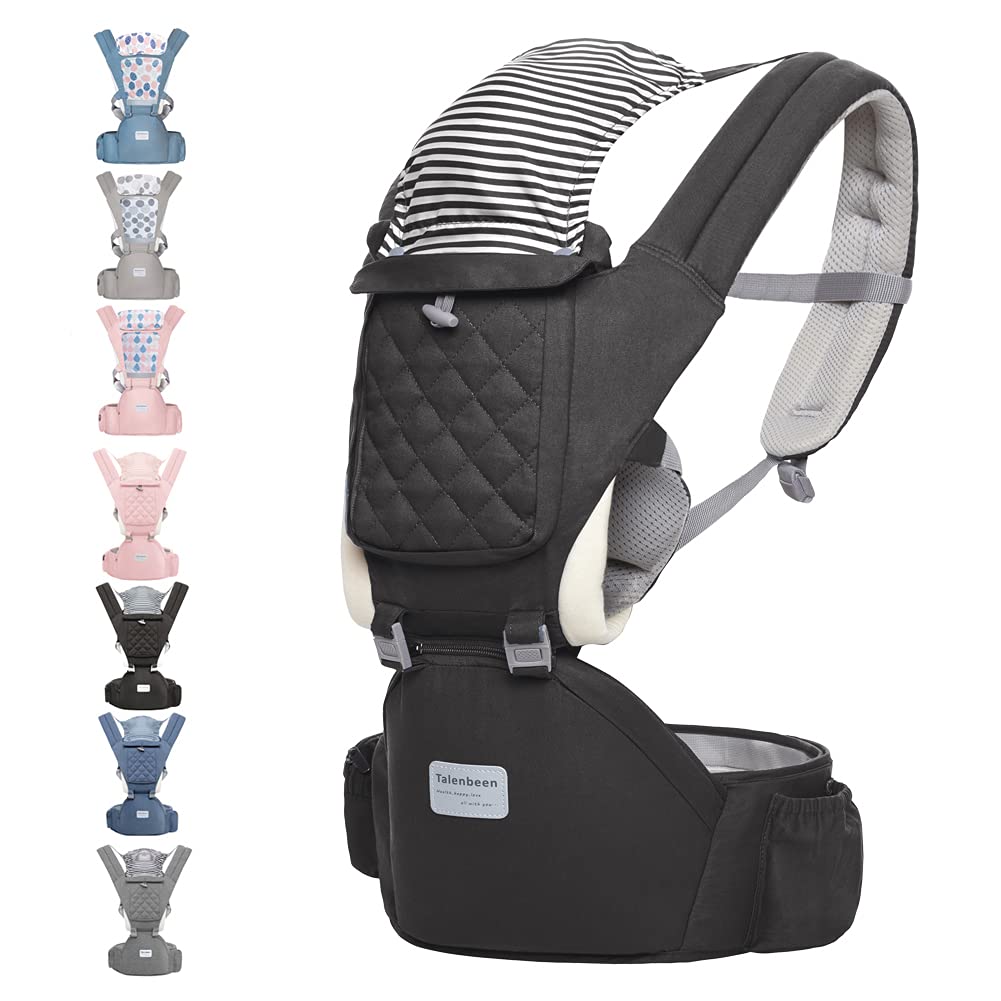 Portabebés o cargador ergonómico 6 en 1 para recién nacidos a niños pequeños con soporte lumbar para asiento de cadera de 7 a 41 libras, para todas las estaciones y posiciones, tamaño ajustable
