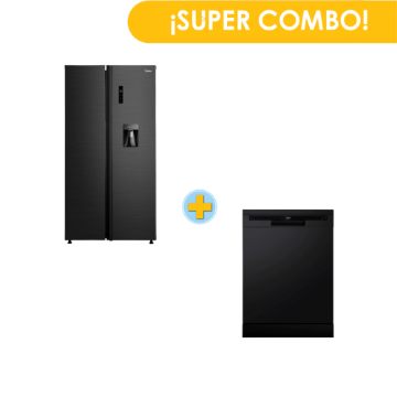 Combo MIDEA Refrigeradora MDRS710FGM28W 20" + Lavaplatos MDWPF1401CBMX 14 Servicios