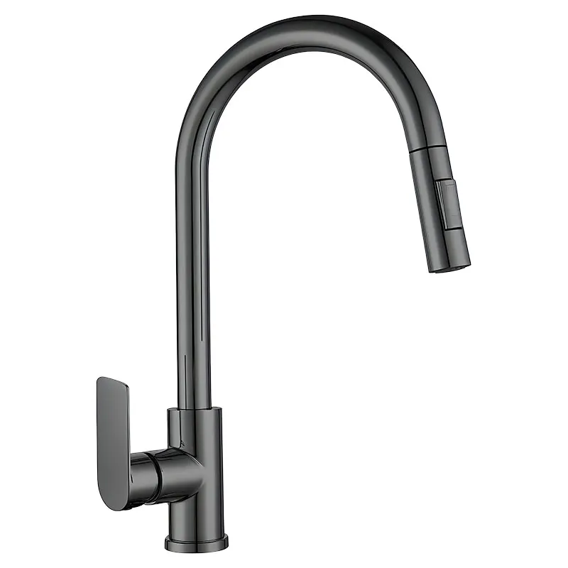 Grifo para cocina monomando cuello cisne alto Madrid gris gun metal con manilla palanca