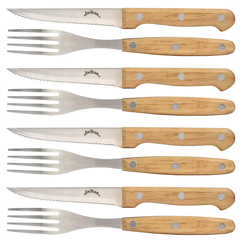 Set 8 cubiertos acero inoxidable y madera parawood Jim Beam