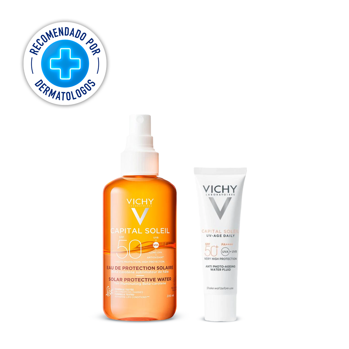 Vichy Capital Soleil SPF50 agua 200 ml + Capital Soleil uv-age daily SPF50 emulsion 15 ml