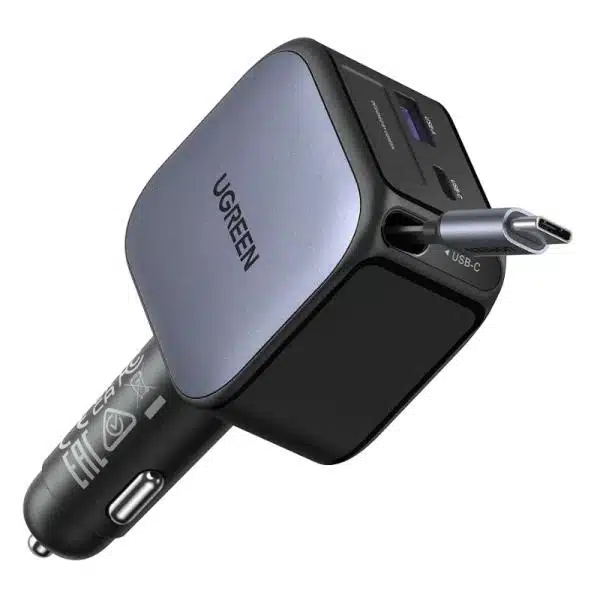 Cargador de Carro Retractil Ugreen EC602 60W + USB-C USB-A