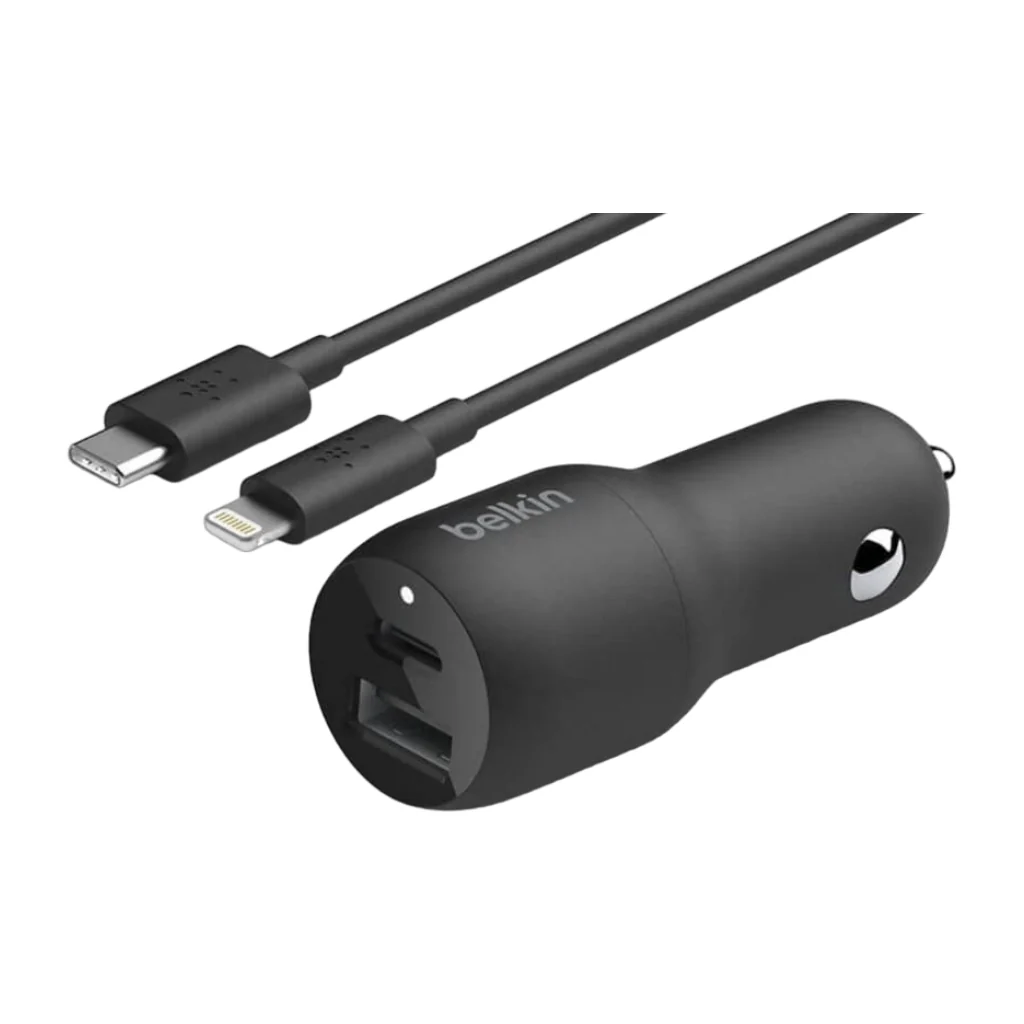 Belkin Cargador de Carro Doble + Cable USB-C a Lighthing, CCB004BT1MBK-B5
