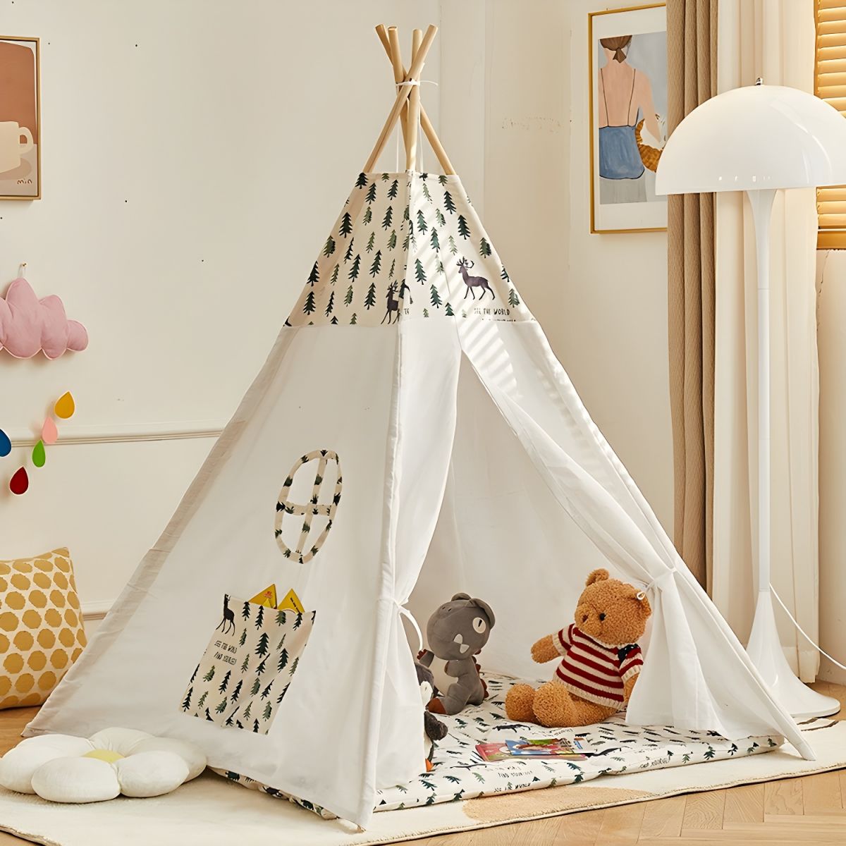 Tipi Tienda de Campaña para Niños 180cm con Alfombra – estampado