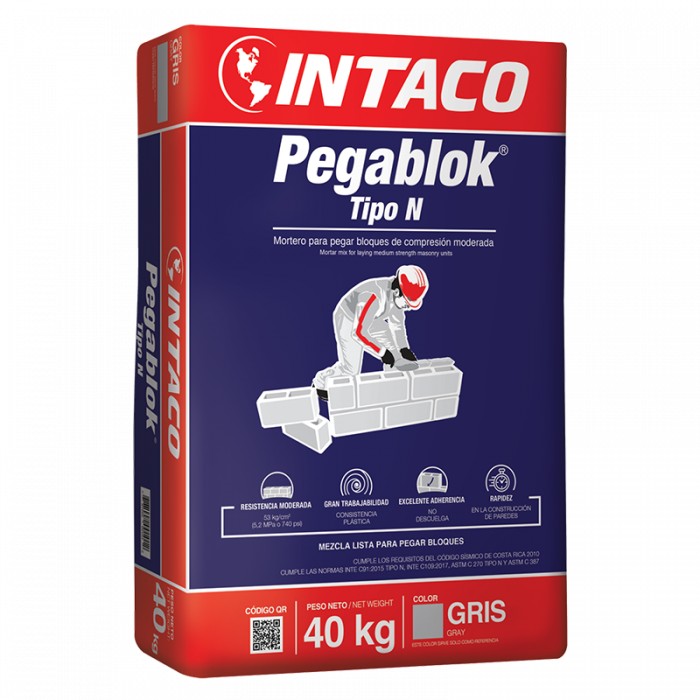 Mortero pegablock tipo n 40 kilos color gris
