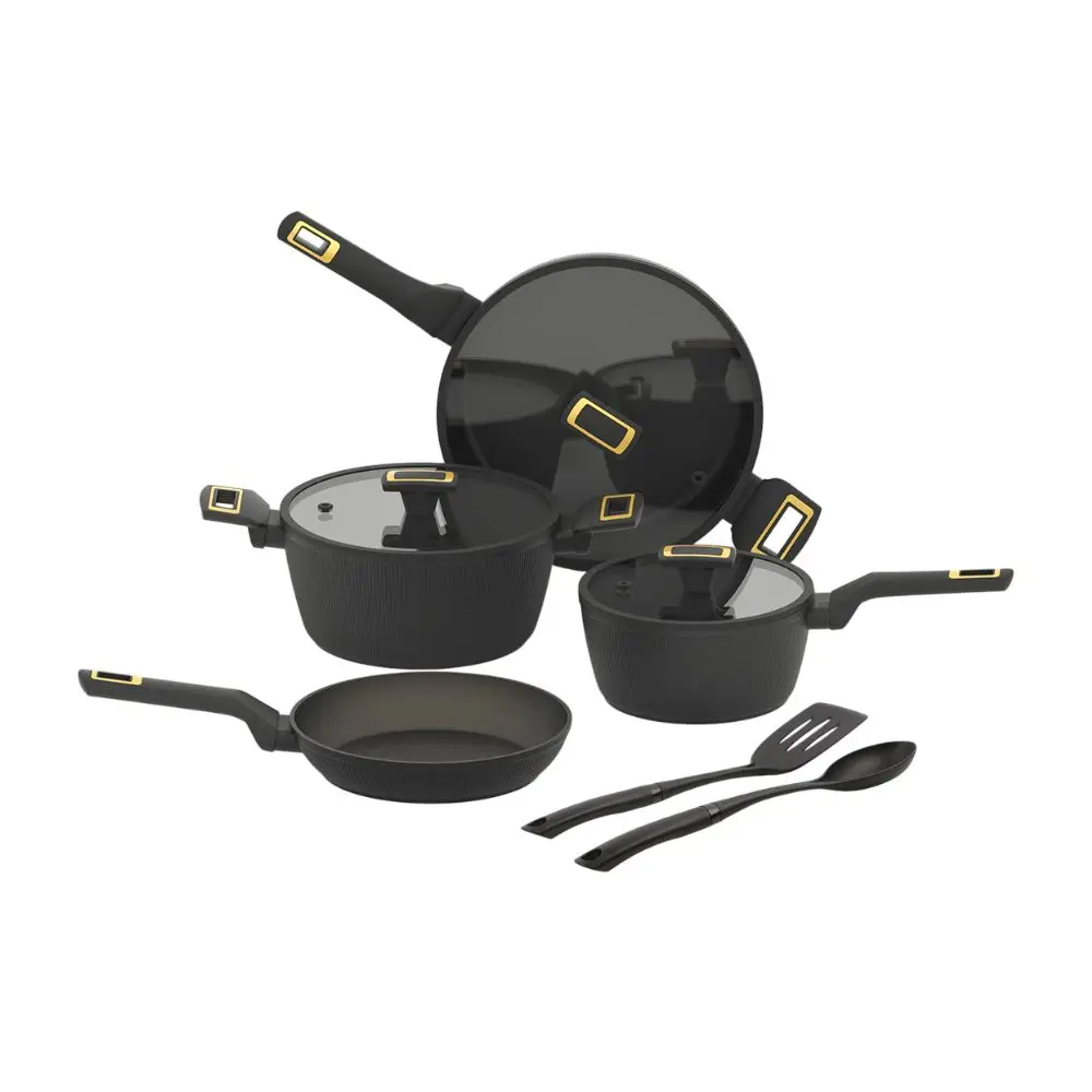 Batería de cocina Quattro Aluminio Negro 9 piezas QTTCWFA9G5
