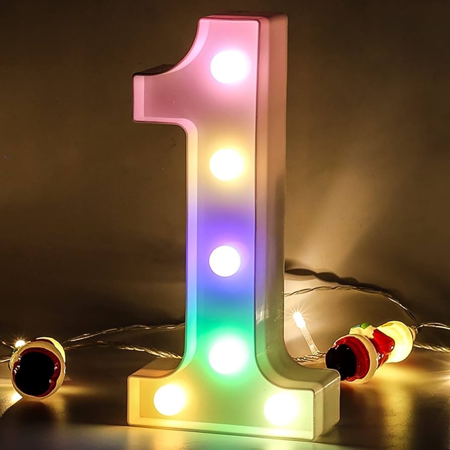 Lámpara LED Decorativa en Forma de Número 1 – RGB con Control Remoto